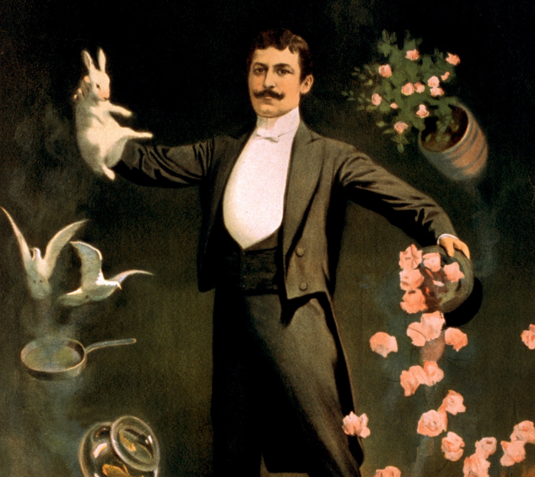 Zan_Zig_performing_with_rabbit_and_roses,_magician_poster,_1899